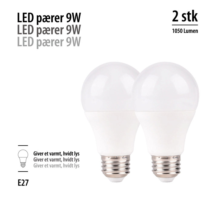 LED-pærer standard 9,5 W E27 - 2-pk.